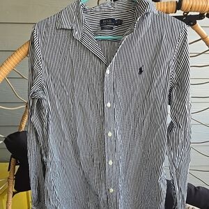 Polo  Ralph Lauren Custom Fit Black & White Stripped Womens Button Down Size 12